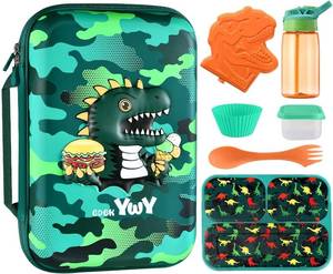 lot 6027 image: Kids Lunch Box Bag Set - 3D Dinosaur Lunch Bags for Boy with Containers Reusable Complete Lunch Kit Included 3-Compartment Lunchbox Leakproof Insulated Lunchbag Sets for Toddler School Lunch Supplies