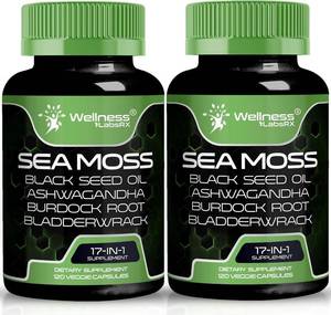 lot 6107 image: Irish Sea Moss Capsules, 17-in-1, Seamoss Black Seed Oil, 120 Count, Ashwagandha Burdock Root Organic Bladderwrack Capsules  Organic Sea Moss Advanced, Immune and Blood Pressure Support - 1 Bottle