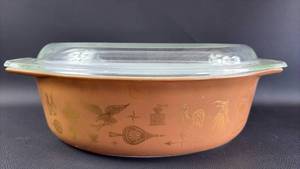 lot 6 image: HTF Pyrex Early American Pattern Casserole Dish with Lid