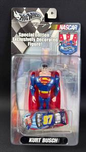 lot 24 image: Hot Wheels Racing NASCAR Justice League Superman Kurt Busch Special Edition Figure and Car Set