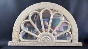 lot 39 image: Faux Arched Window Frame with Fan Design Mirror Approximately 29 Inches Wide and 18 Inches Tall. Ready to Hang