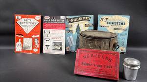 lot 93 image: Vintage Notion Cards and Tins