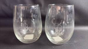 lot 100 image: Stemless Etched Wine Glasses with Western Cowboy and Bull Designs