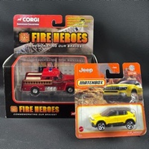 lot 108 image: Matchbox and Corgi Die Cast Model Vehicles in Original Blister Packs - Fire Truck and Jeep