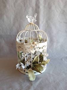 lot 201 image: 11 Inch Metal Bird Cage with Bird Topper