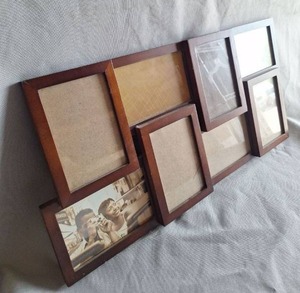 lot 216 image: Multi Opening Wooden Picture Frame Collage 23x11 Hangs Horizontally or Vertically