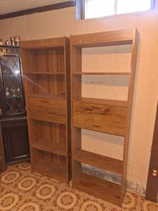 lot 220 image: Wooden Bookshelf Units with Fold-Down Desk