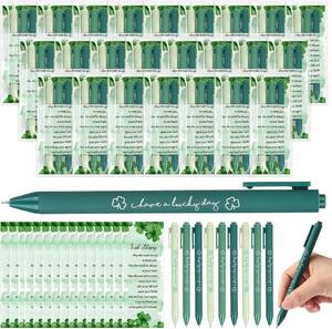 lot 5040 image: Eersida 25 Sets St. Patricks Day Pens and Irish Blessing Cards Bulk St. Patricks Day Gifts Green Shamrock Pens Good Luck Greeting Cards Irish Party Favors for Adults Coworkers