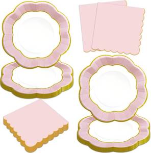 lot 5042 image: 100Pcs Pink Party Supplies Include Pink Paper Plates and Napkins,Halloween Disposable Part Dinnerware for Baby Showers Birthday Wedding(Serves 50)