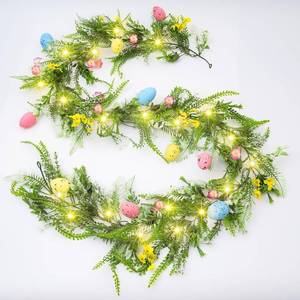 lot 5048 image: 6 FT Easter Decorations Easter Garland for Mantle Artificial Spring Garland for Mantle Easter Decor with Lights Spring Decorations Easter Wreaths for Front Door for Home Fireplace Porch Door Party
