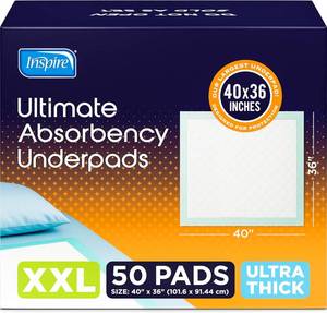 lot 5062 image: Inspire Extra Large Super Absorbent Disposable Bed Pads for Incontinence Ultra Thick and Absorbent Bed Pads Disposable Adult  Puppy Pads Pee Pads for Adults (40 X 36 Pack of 50)