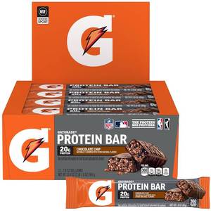 lot 5068 image: Gatorade Whey Protein Recover Bars, Chocolate Chip, 2.8 ounce(Pack of 12)