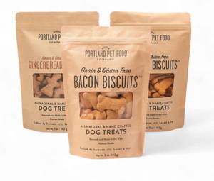 lot 5098 image: Portland Pet Food Company Natural Dog Treats Variety Pumpkin Gingerbread & Bacon Dog Biscuits - Grain-Free, Human-Grade Healthy Training & Snacks - Puppy, Small, Large Breed - Made in the USA - 3 Pack