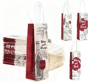 lot 5192 image: 48-Pack Wine Gift Bags with Handles - Reusable Printed Non-Woven Carrier Totes for Wine Bottle, Champagne & Liquor Wine Bottle Gift Bag