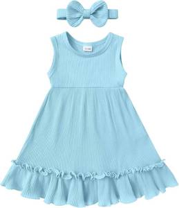 lot 5160 image: YOUNGER TREE Toddler Girl Summer Sundress Sleeveless Casual Dress Ruffle Hem Cotton Solid Outfits with Bowknot, Color is Green, 18-24 Months