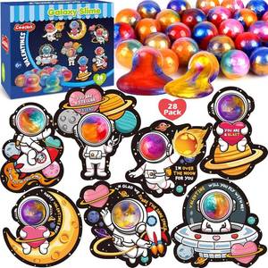 lot 5163 image: 28 Pack Valentines Day Gifts for Kids, Galaxy Slime with Valentines Space Cards Gift, Stress Relief Fidget Set for Boy Girl, Valentine Classroom Exchange Prizes, School Party Favor Gifts