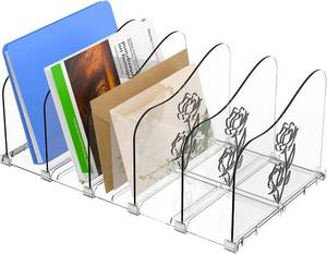 lot 5166 image: Adjustable Rose File Organizer for Desk, Vertical File Folder Holders for Magazines, Upright Desktop Binder Organizer, Clear Paper Bookshelf Divider File Sorter for School Office Supplies