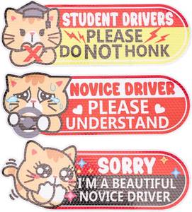 lot 5171 image: 3pcs Student Driver Magnet for Car, 9.84x3.54in Funny Pink Reflective Novice Driver Magnetic Bumper Stickers Cute Cat Safety Awareness Sign for Rookies Weather Resistant & Detachable