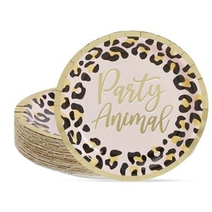 lot 5201 image: Sparkle and Bash 48 Pack Cheetah Print Paper Plates for Party Animal Safari Birthday Supplies (9 In)