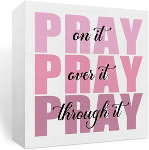 lot 5072 image: Pink Desk Sign, 5 Inch Wooden Decorative Sign With stand - Prayer - Stock Photo Approximate
