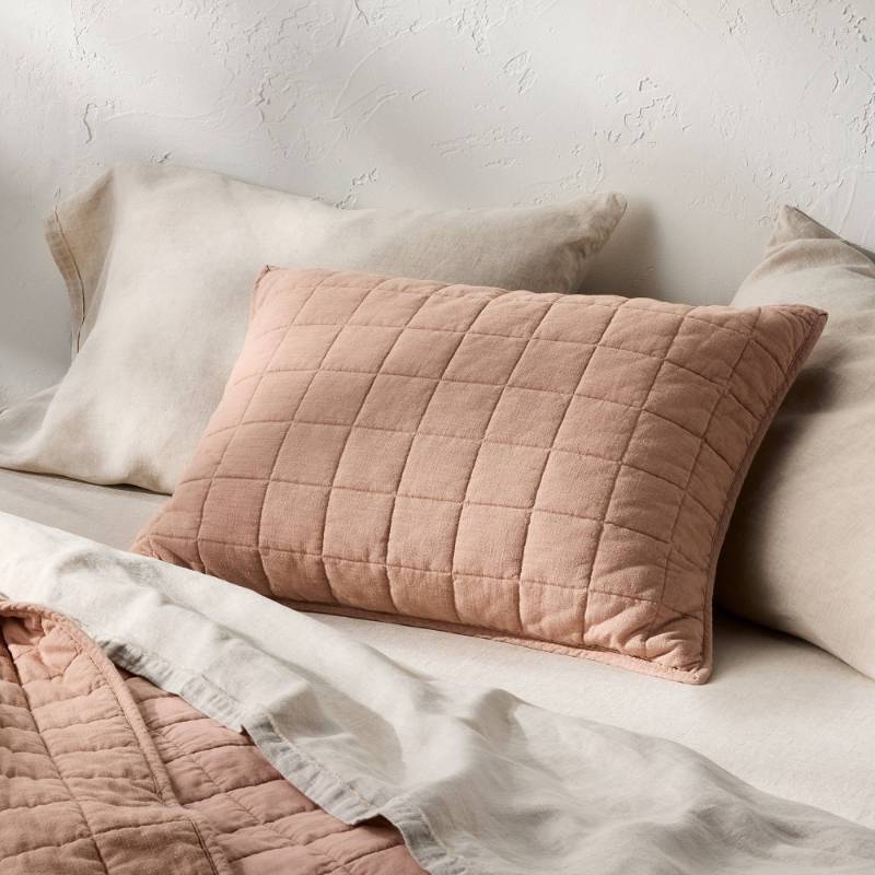 lot 9417 image: Standard Heavyweight Linen Blend Quilt Sham Light Adobe Clay - Casaluna - Retail $39