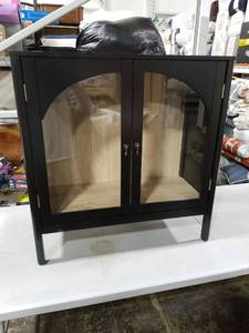 lot 9944 image: New Bedford 2 Door Accent Cabinet Black - Threshold Elegant Storage, Pewter-Finish Hardware, Wood Veneer - Retail $170
