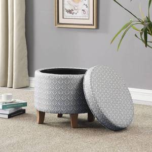 lot 9959 image: Cole Classics Round Storage Ottoman Flared Wood Leg Light Gray - HomePop Polyester Upholstery, Footstool with Compartment - Retail $160