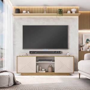 Techni Mobili Modern TV Stand for TVs up to 70in Oak: Spacious Storage, Cable Management - Retail: $304