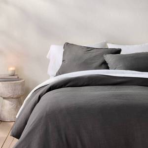 lot 9963 image: FullQueen Heavyweight Linen Blend Duvet Cover & Sham Set Dark Gray - Casaluna Rayon Blend, Zipper Closure - Retail $129
