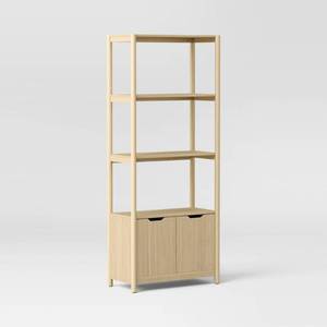 72.25in Scandi Bookcase with Three Shelves And Cabinet Storage Natural - Room Essentials - Retail: $195
