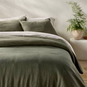 lot 1033 image: King Heavyweight Linen Blend Comforter and Sham Set Olive Green - Casaluna - Retail $169
