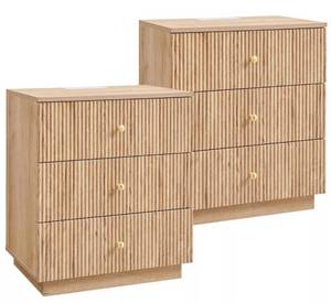 SinCiDo 25.98" Tall Nightstand Set of 2, Wood Night Stand with Charging Station, Modern End Table with 3 Storage Drawers, Fluted Side Tables, Natural - Retail: $230