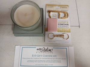 Silver Sage Leaf Soy Blend Candle, Antimicrobial Copper Alloy Goldkey, and Coupon - Retail: $45