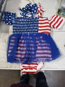 lot 41962 image: Girls American Flag Patriotic Tutu Dress Set with Hair Accessories 6-12 MO - Retail $15