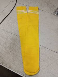 lot 42001 image: Yellow Knee High Sports Socks with White Stripes - Retail $5