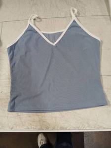 lot 42011 image: Womens Blue Ribbed Tank Top with White Trim Size XL - Retail $8