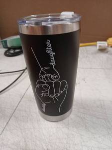 lot 42042 image: Black Stainless Steel Travel Tumbler with Daddy-Daughter Hand Design - Retail $15