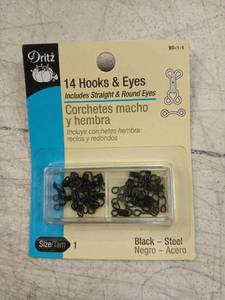 lot 42069 image: Dritz Black Steel Hooks and Eyes Size 1 - 14 Piece Set - Retail $2