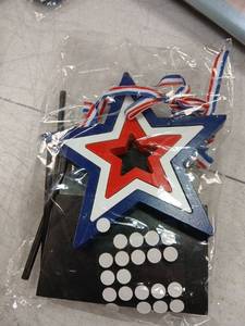 lot 42089 image: Patriotic Star Decorations with Red White Blue Ribbon Decoration - Retail $8