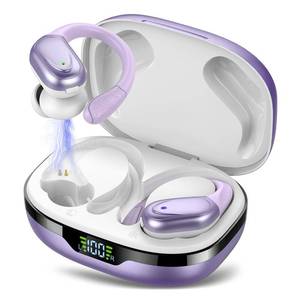lot 16989 image: Ear buds Wireless Earbuds Bluetooth 5.3 Headphones 60hrs Playtime with Digital Display Sports Wireless Headphones with Earhook Deep Bass IPX7 Waterproof Over-Ear Earbuds for Android iOS Workout Purple - Retail $43
