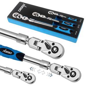 lot 16992 image: DISEN 3-Piece Extendable Flex-Head Ratchet Wrench Set with EVA Storage Case - 14, 38, 12 Drive, 72-Tooth, Rubber Grip, Adjustable Length - Professional Automotive and DIY Tools - Retail $50