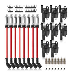 lot 16996 image: UF414 Ignition Coils Pack & Double Iridium Spark Plugs & 10.2MM Spark Plug Wires for Chevy Avalanche Express Tahoe Silverado Suburban 1500 2500 3500GMC Savana Sierra YukonCadillac Escalade - Retail $126