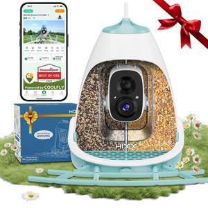 lot 16999 image: Smart Bird Feeder with Camera 2K HD, Free Lifetime AI Bird Identification, Solar Powered, Motion Alert, 2.4GHz WiFi, Dual Seed Compartments Outdoor Bird House Camera for Bird Lovers - Retail $60