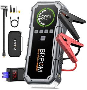 lot 17000 image: Jump Starter with Air Compressor, BRPOM 8000A Portable Car Jump Starter (All Petrol12L Diesel), 160PSI 12V Battery Jump Starter Power Pack with Jump Clamps, LCD Screen, 600 Lumens Emergency Light - Retail $66