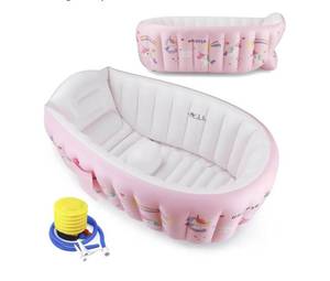 lot 21987 image: PandaEar Baby Inflatable Bathtub, Portable Travel Baby Infant Bath Tub Toddler Bathtub with Air Pump, Foldable Non-Slip Shower Basin Mini Air Swimming Pool for Newborn (Whale Blue) (Pink) - Retail $23