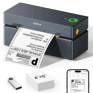 lot 21990 image: POLONO Bluetooth Thermal Shipping Label Printer, Wireless 4x6 Shipping Label Printer for Small Business, Support iOS, Android, Windows, Mac. Compatible with Amazon, Ebay, Shopify, Etsy, USPS (Grey) - Retail $57
