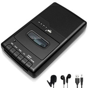 lot 21991 image: Portable Cassette Player,Digital Cassette Recorder Portable Tape Player with Stand-Alone Microphone, Built-in Speaker, Retractable Handle, 3.5MM Headphone