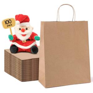 lot 22726 image: METRONIC Paper Gift Bags 10x5x13  Brown Paper Bags with Handles Bulk, Kraft Paper Bags for Birthday, Shopping, Retail Small Business. One package is open 1 sealed.   - Retail $34