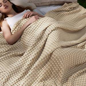 lot 22730 image: Bedsure Cooling Cotton Waffle Queen Size Blanket -Lightweight Breathable Blanket of Rayon Derived from Bamboo for Hot Sleepers, Luxury Throws for Bed, Couch and Sofa, Light Brown, 90x90 Inches - Retail $43