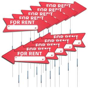 lot 29706 image: For Rent Red Arrows Yard Sign,Double-Sided,16 x 5 Inch,12 Pcs 13.8 Stakes and 6 Stainless Steel Connectors 2 Stakes Connect to 27.6 Tall Poles for Better Visibility (3)